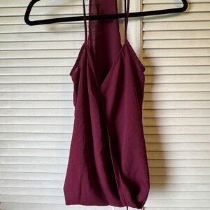 Burgundy Draped Halter Tank Top – Strappy Front Wrap, Size XS